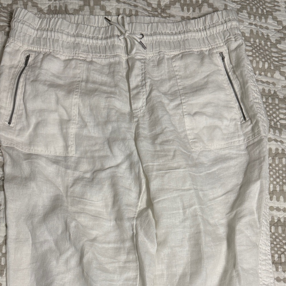 Athleta White Linen Drawstring Pants with Zip Pockets